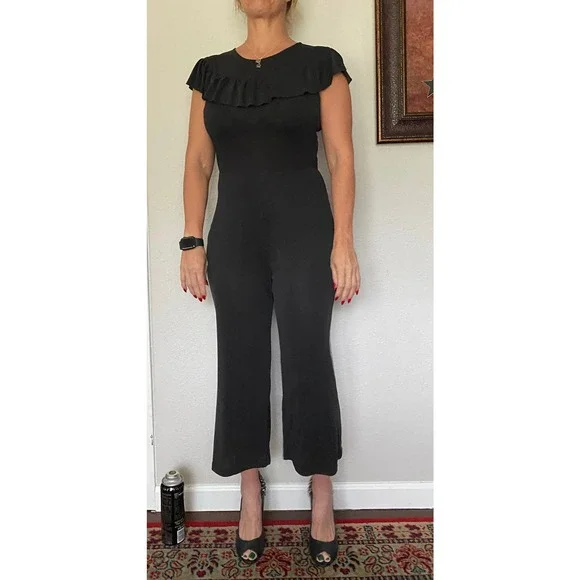 Mo:Vint Black Sheer Collarbone Jumpsuit - Picture 6 of 14